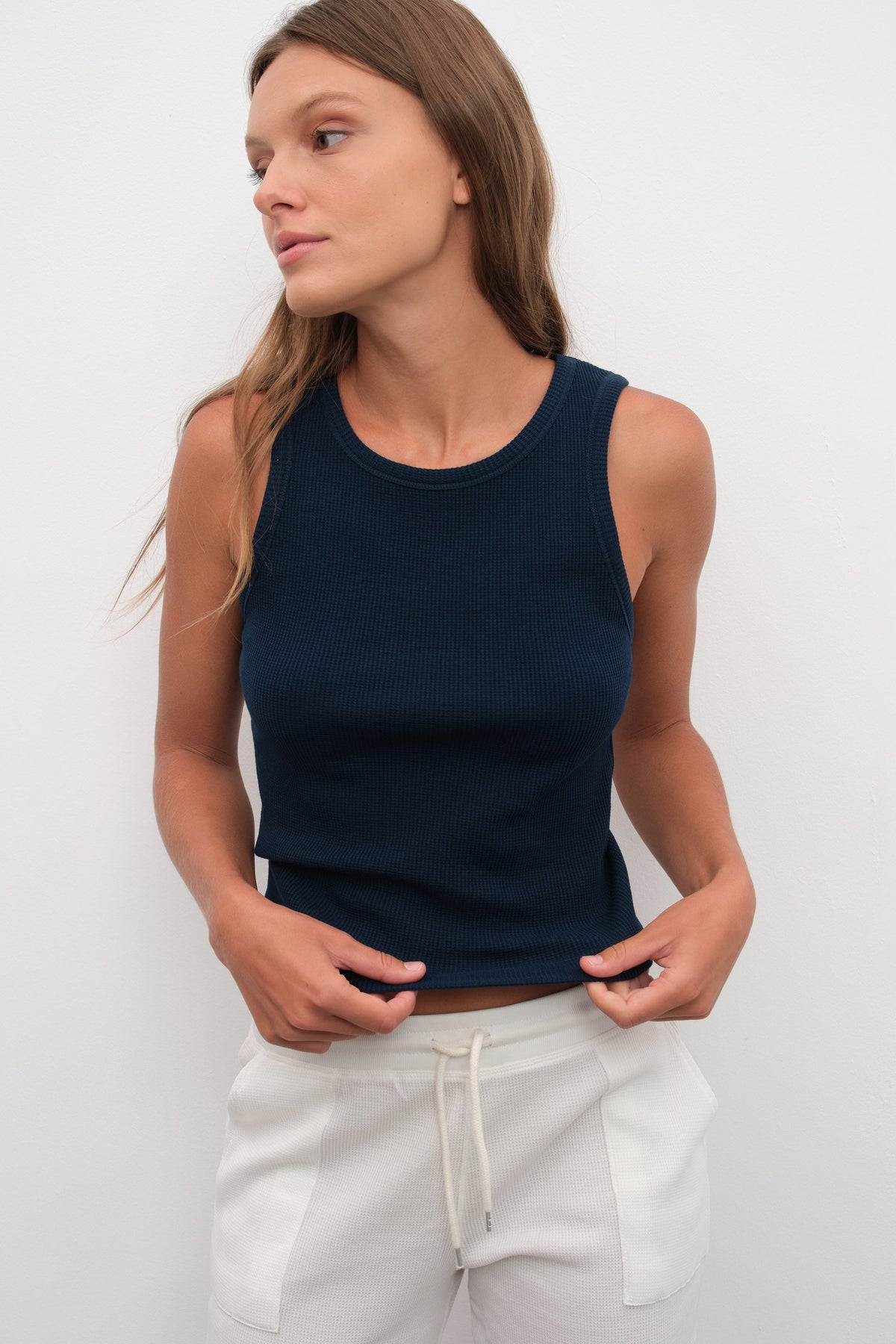 Cropped Tank Top in Waffle Cotton