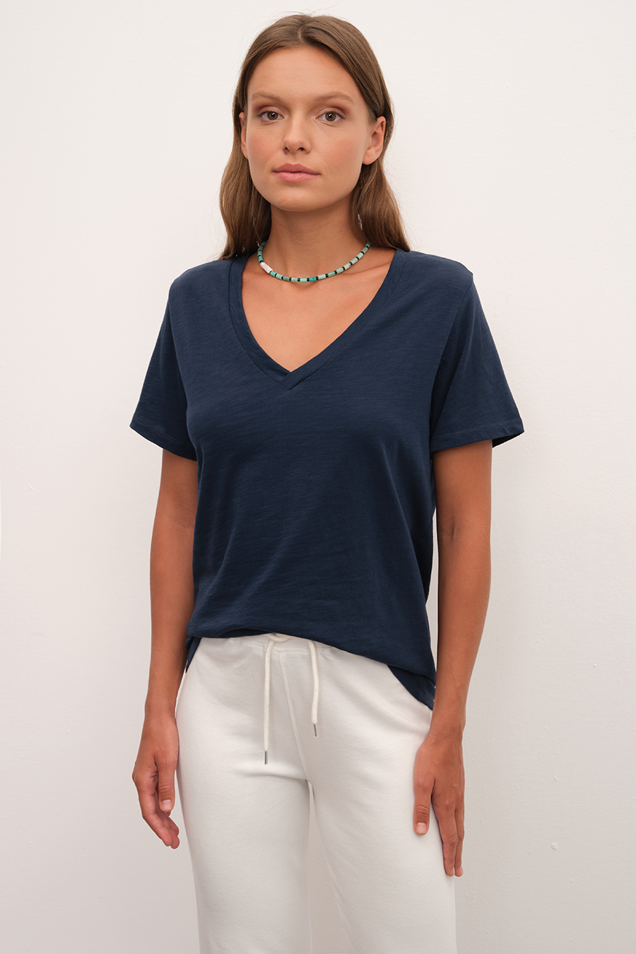 V Neck T-shirt in Slub Cotton