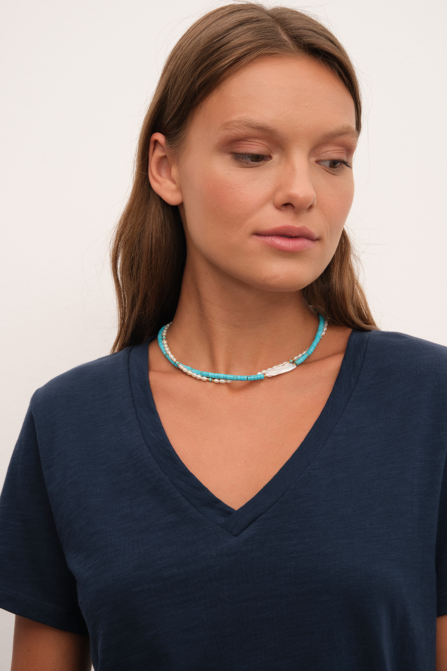 V Neck T-shirt in Slub Cotton