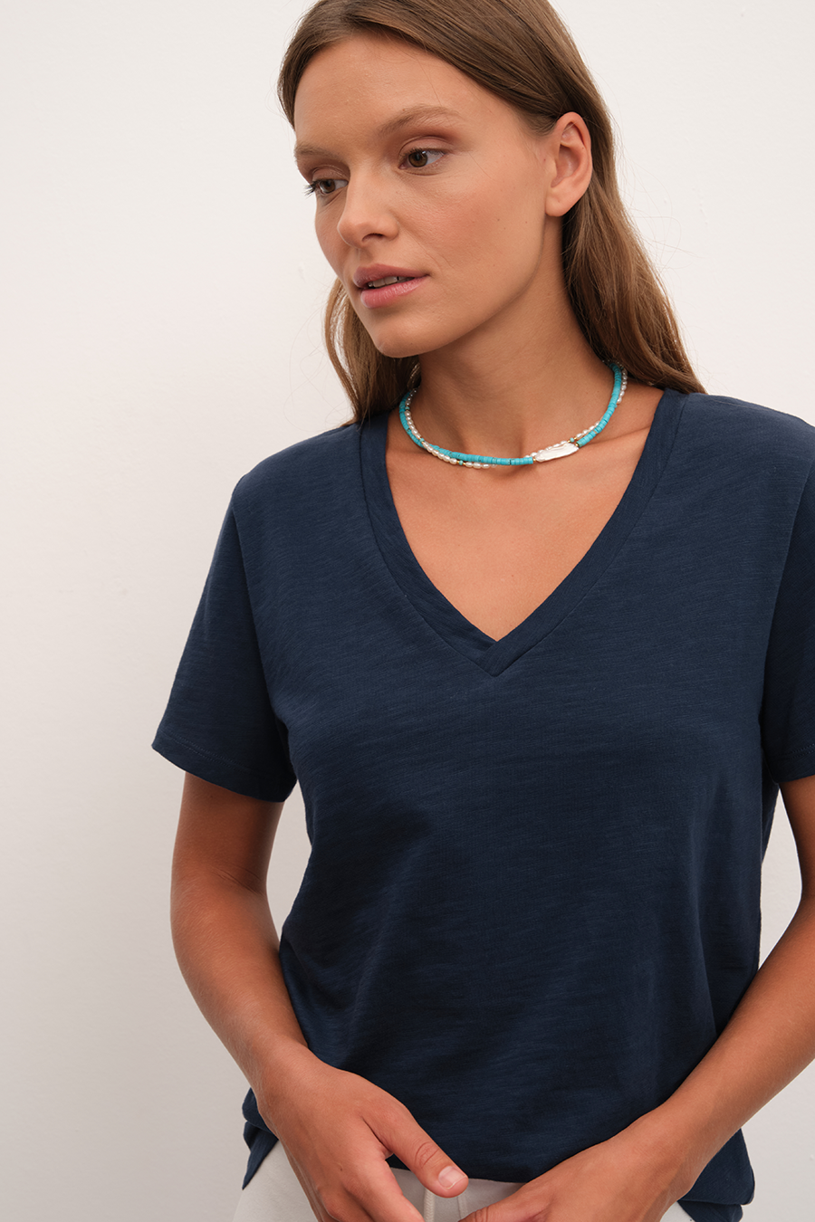 V Neck T-shirt in Slub Cotton
