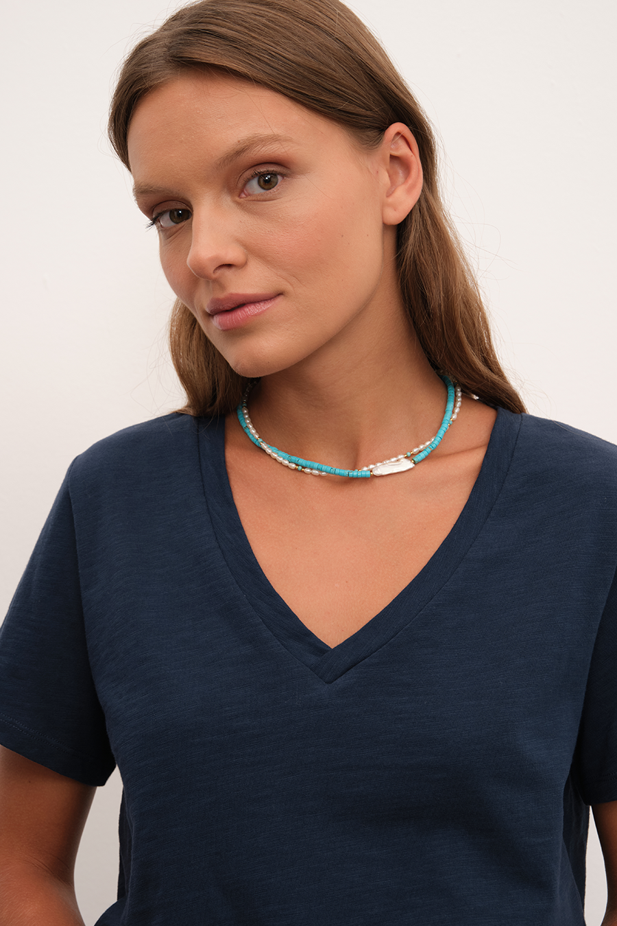 V Neck T-shirt in Slub Cotton