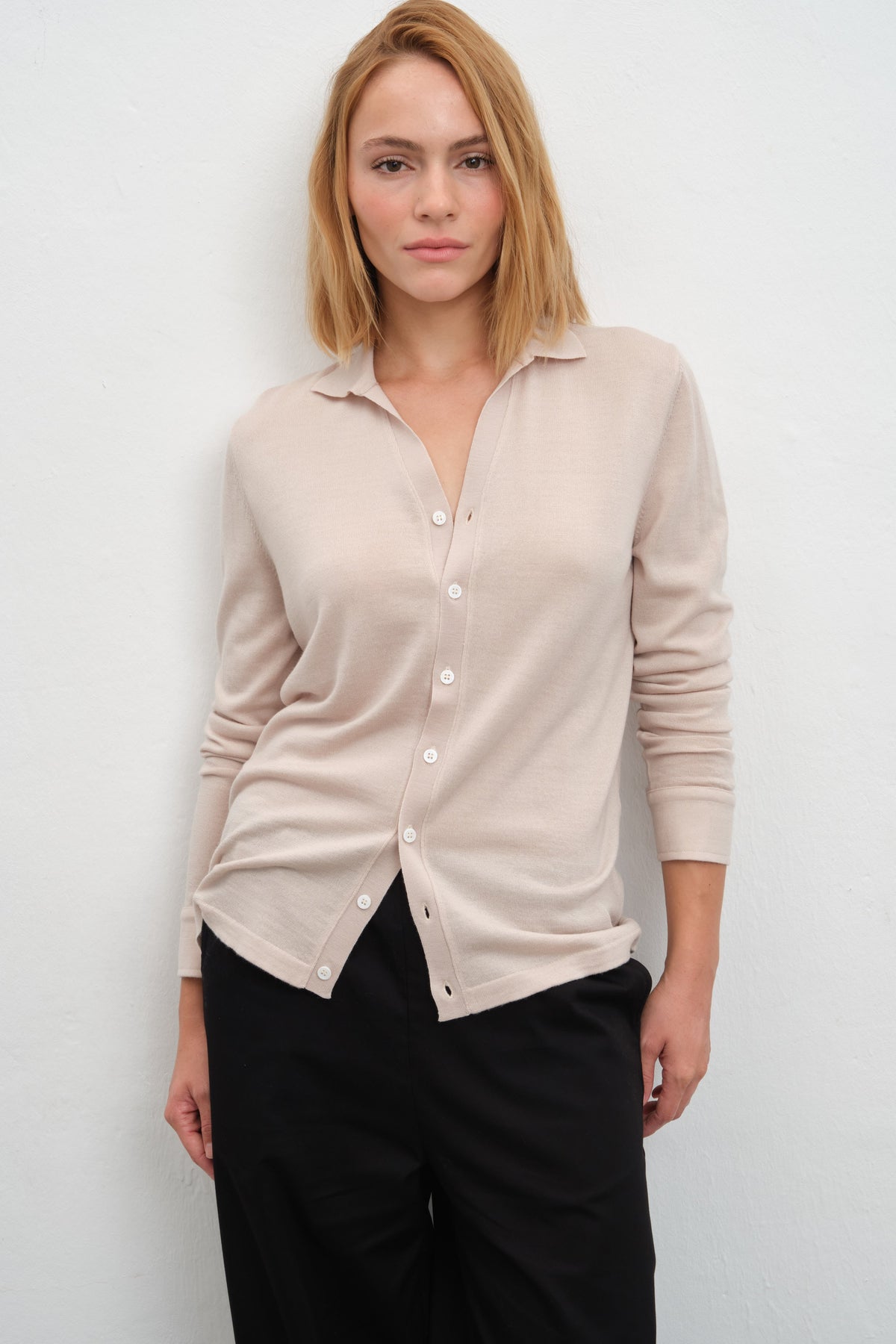 Lightweight Cashmere Polo-Neck Unisex Knit Shirt