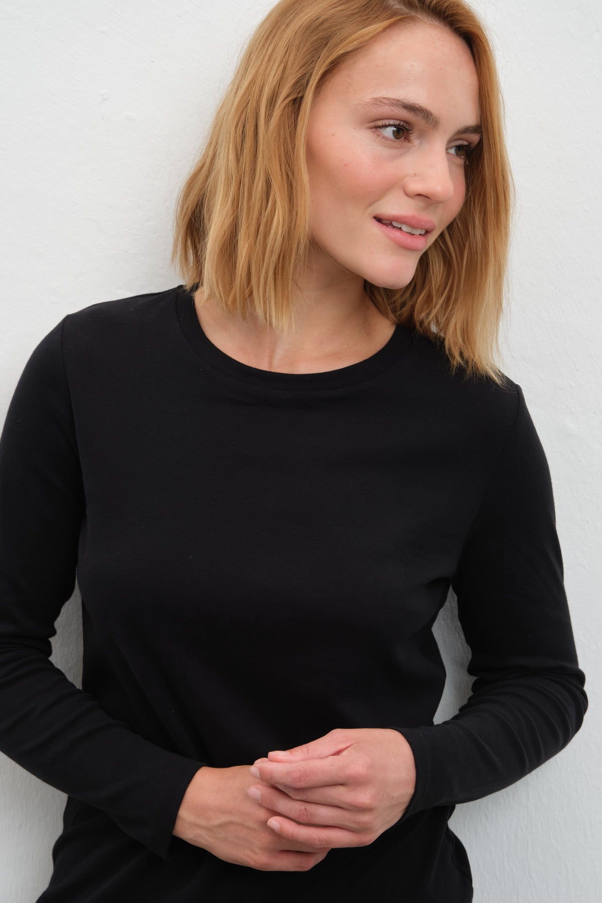Long-Sleeve Fitted T-shirt in Micro-Ribbed Cotton
