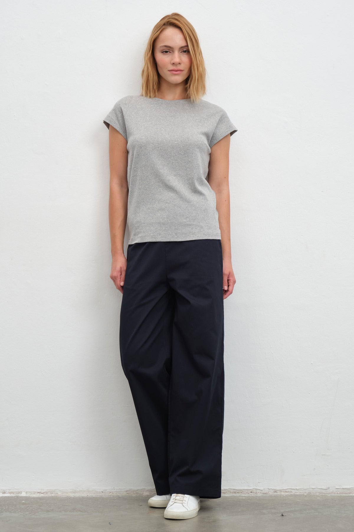 Cap-Sleeve T-shirt in Micro-Ribbed Cotton