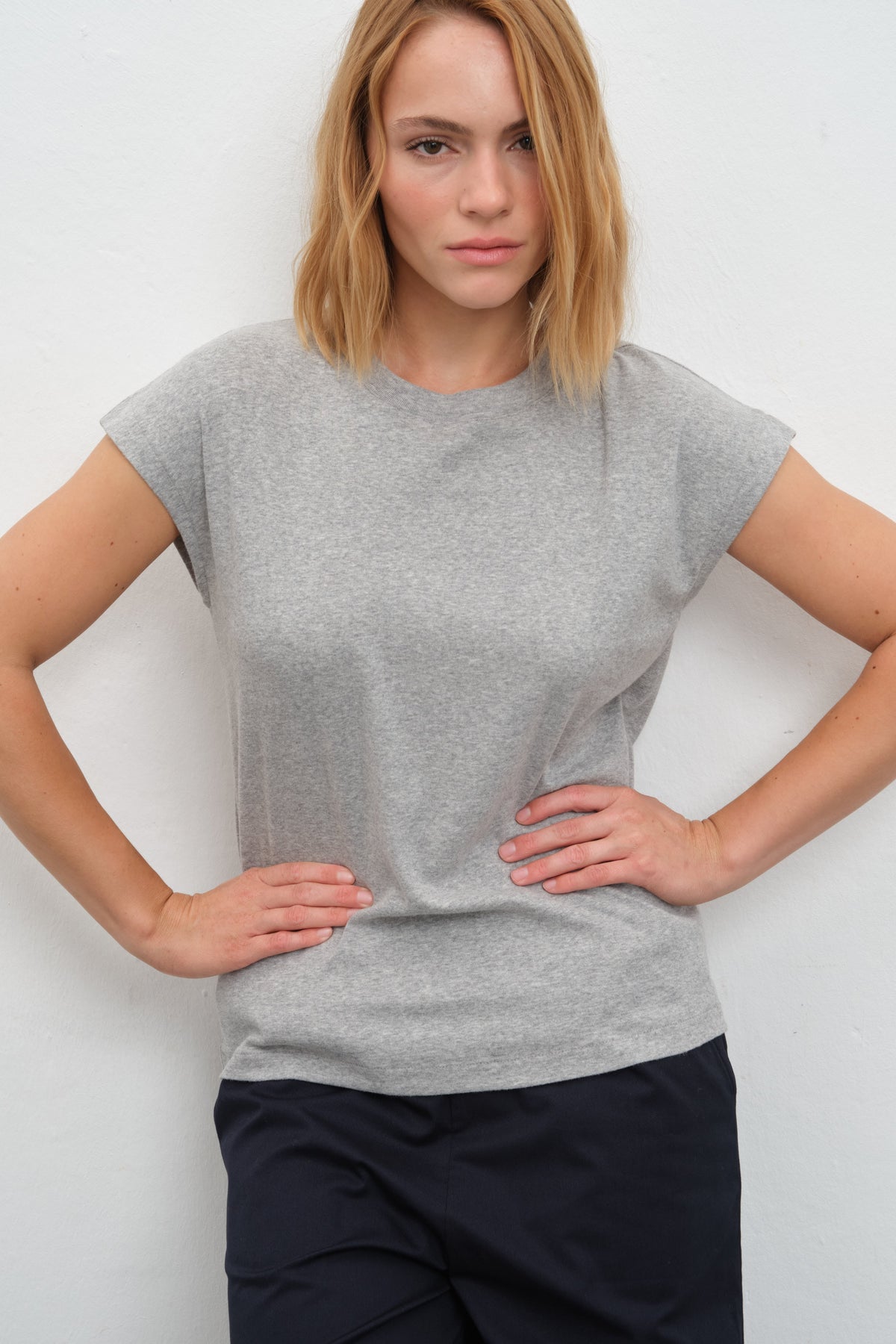 Cap-Sleeve T-shirt in Micro-Ribbed Cotton