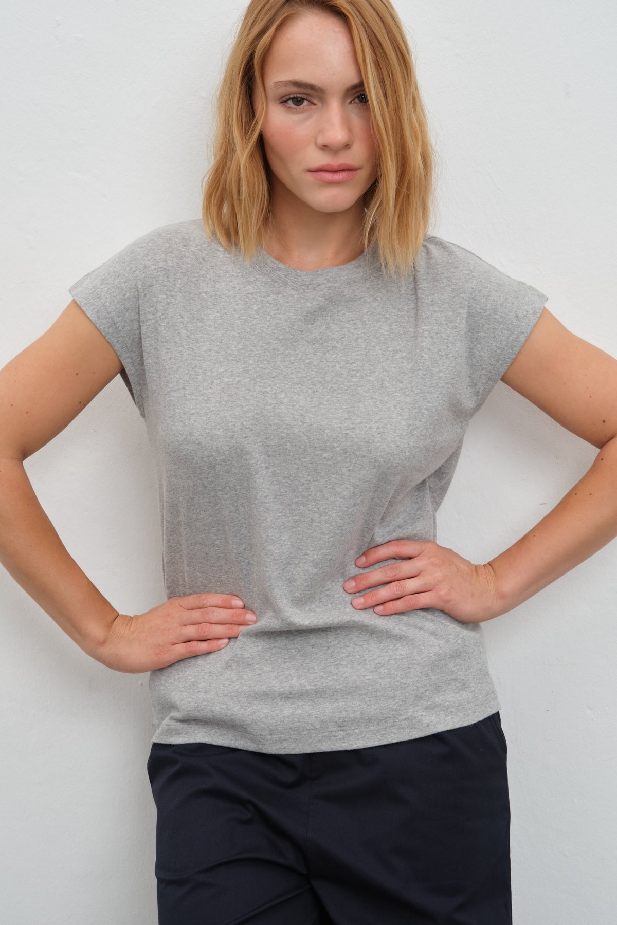 Cap-Sleeve T-shirt in Micro-Ribbed Cotton