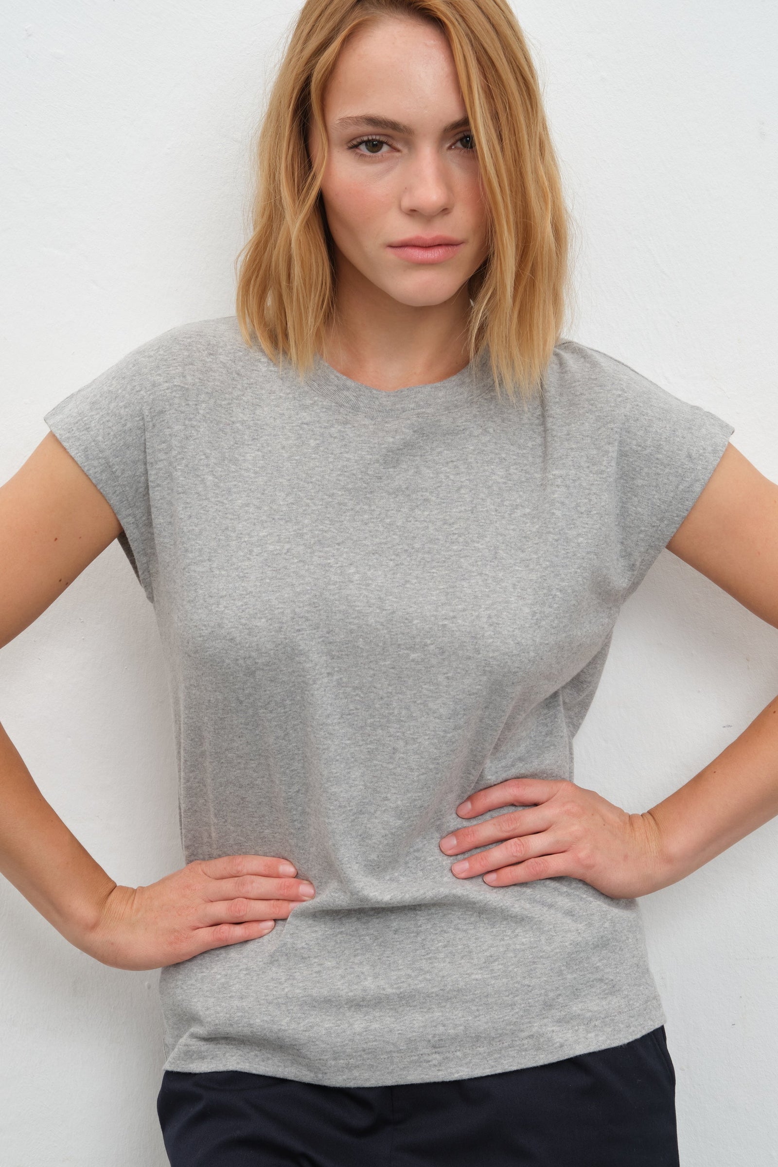 Cap-Sleeve T-shirt in Micro-Ribbed Cotton