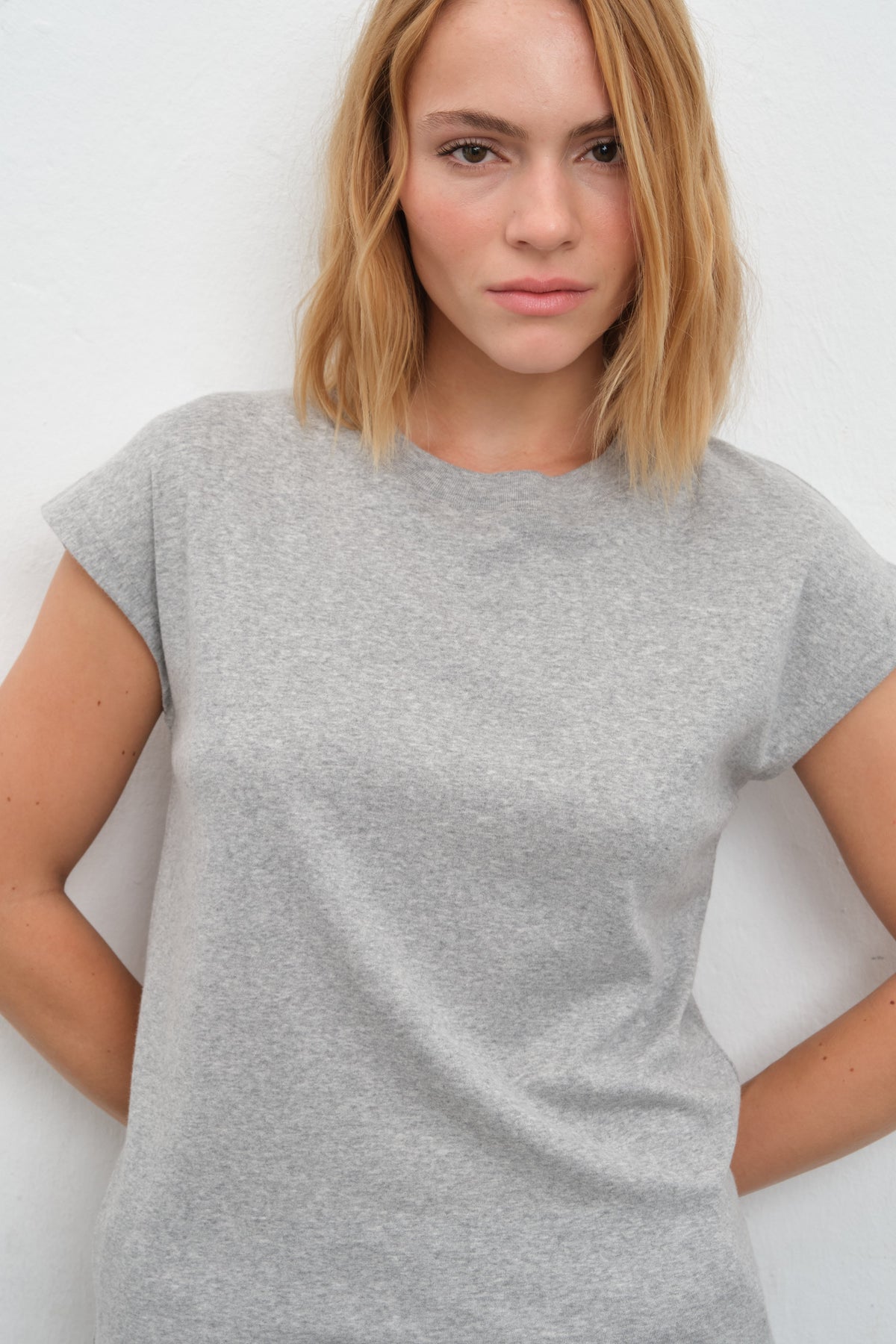 Cap-Sleeve T-shirt in Micro-Ribbed Cotton