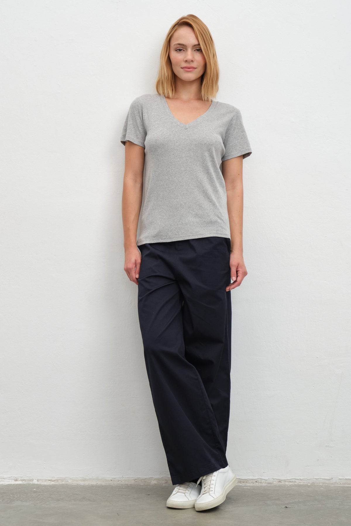 V-Neck Fitted T-shirt in Micro-Ribbed Cotton
