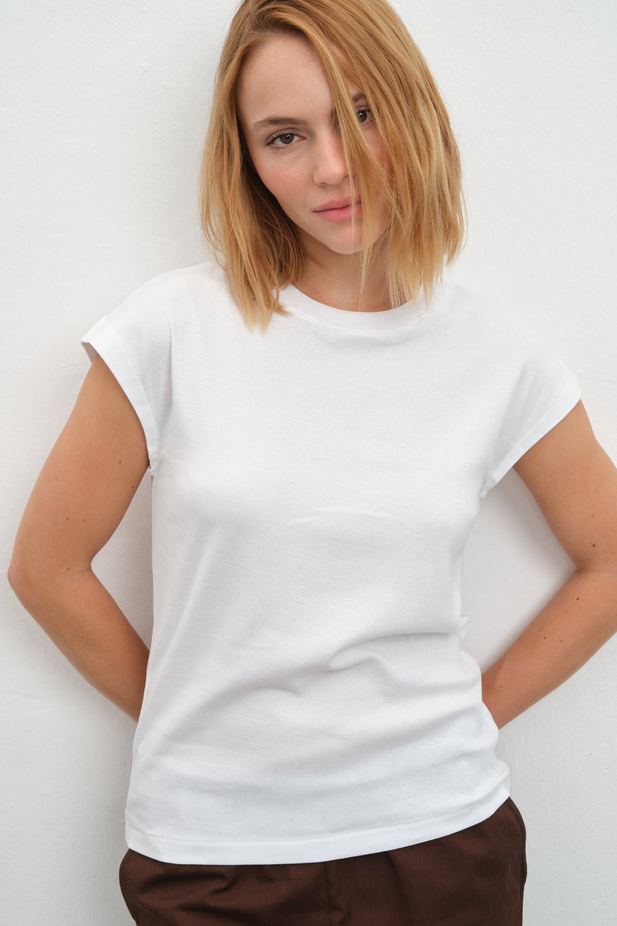 Cap-Sleeve T-shirt in Micro-Ribbed Cotton