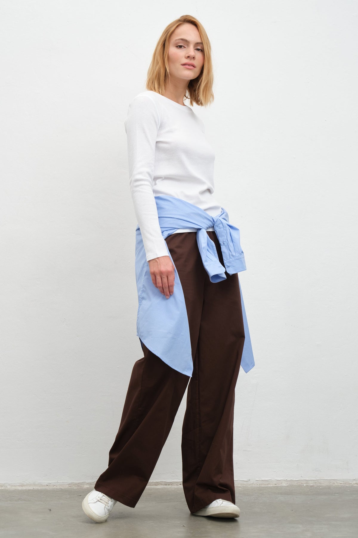 Long-Sleeve Fitted T-shirt in Micro-Ribbed Cotton