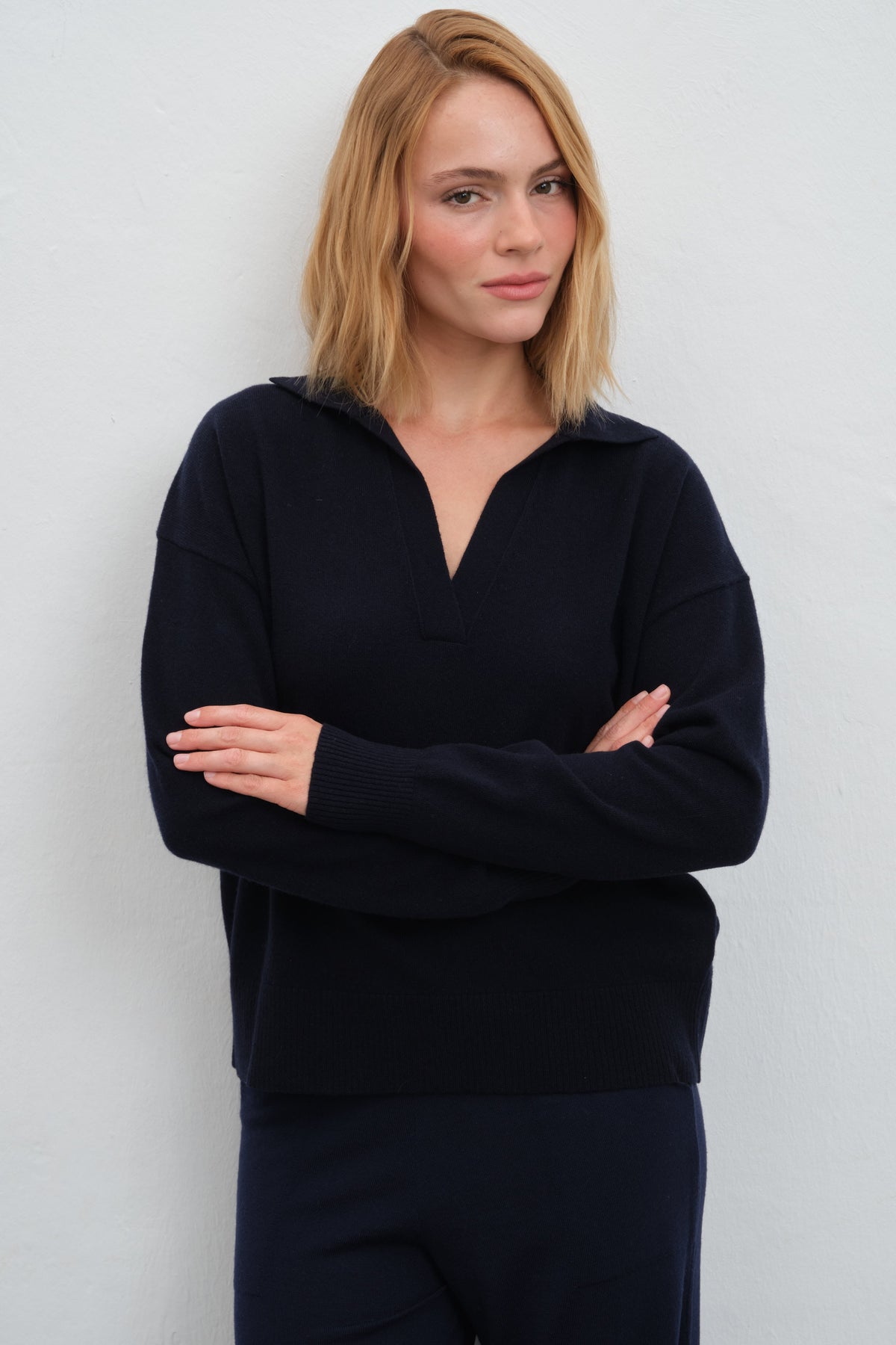 Cashmere-Merino Polo-Neck Sweater