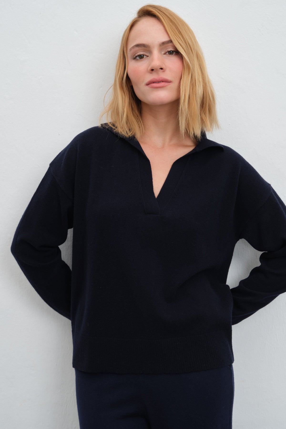 Cashmere-Merino Polo-Neck Sweater