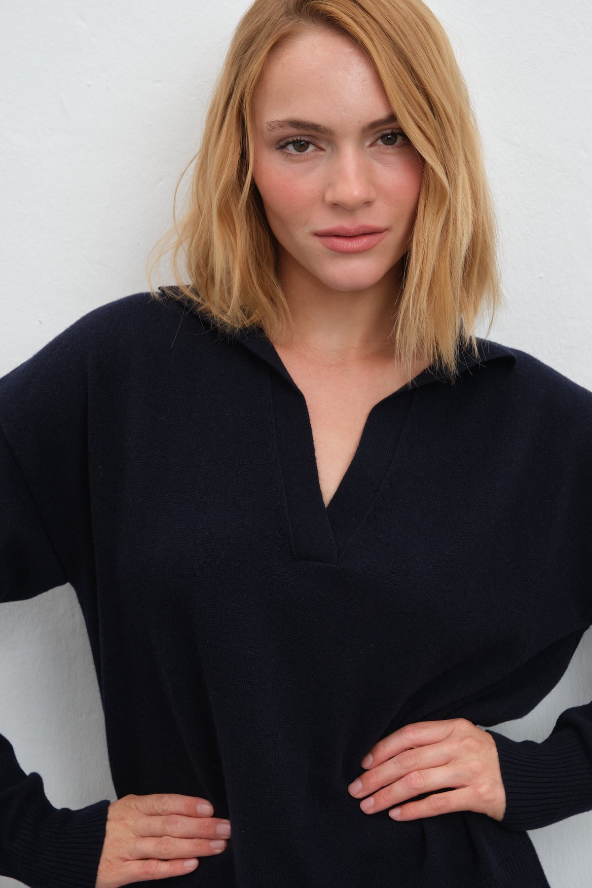 Cashmere-Merino Polo-Neck Sweater