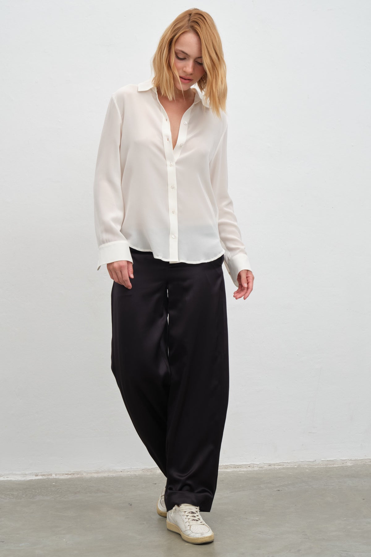 Silk-Satin Wide-Leg Pants