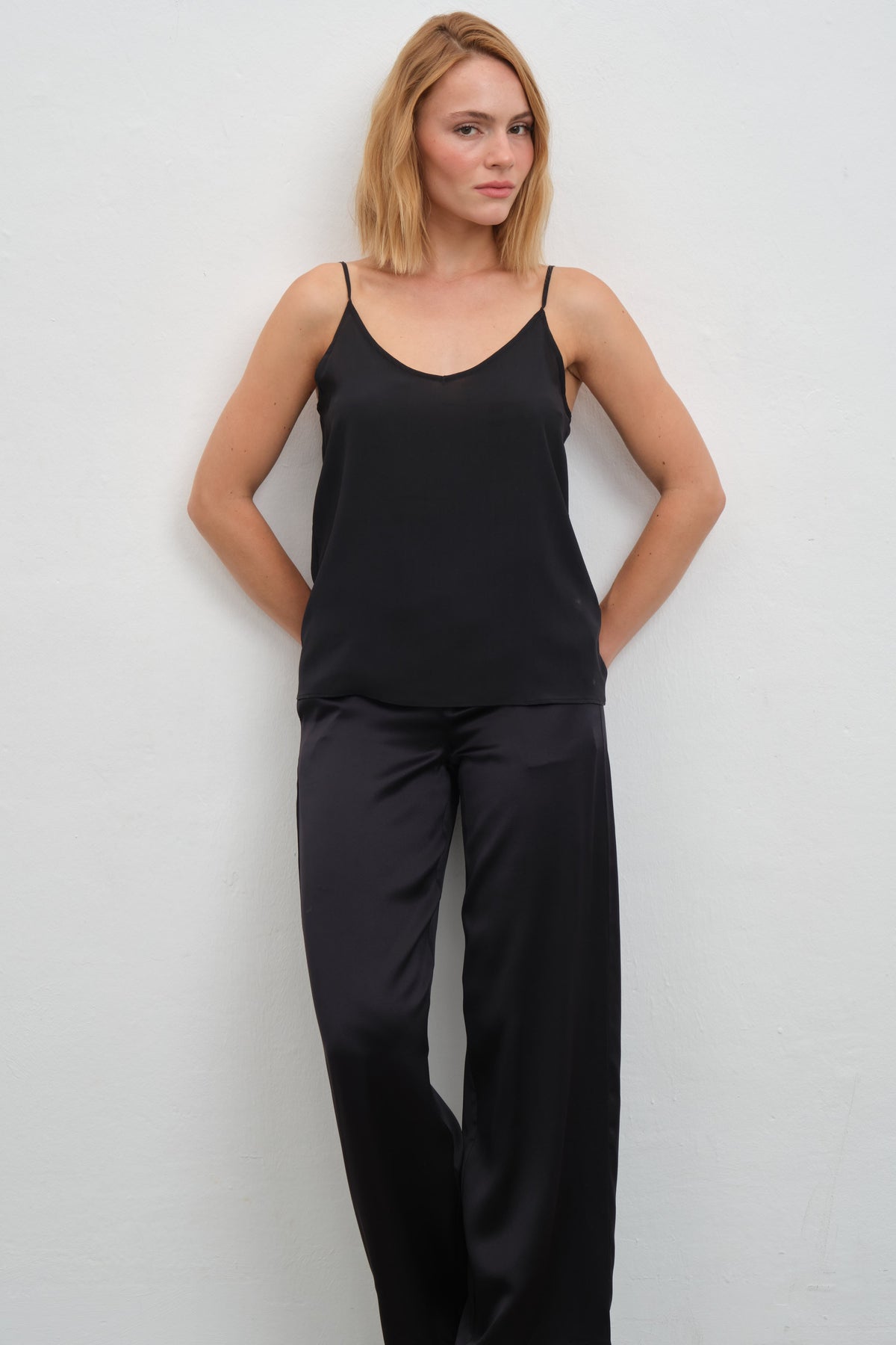 Silk-Satin Wide-Leg Pants