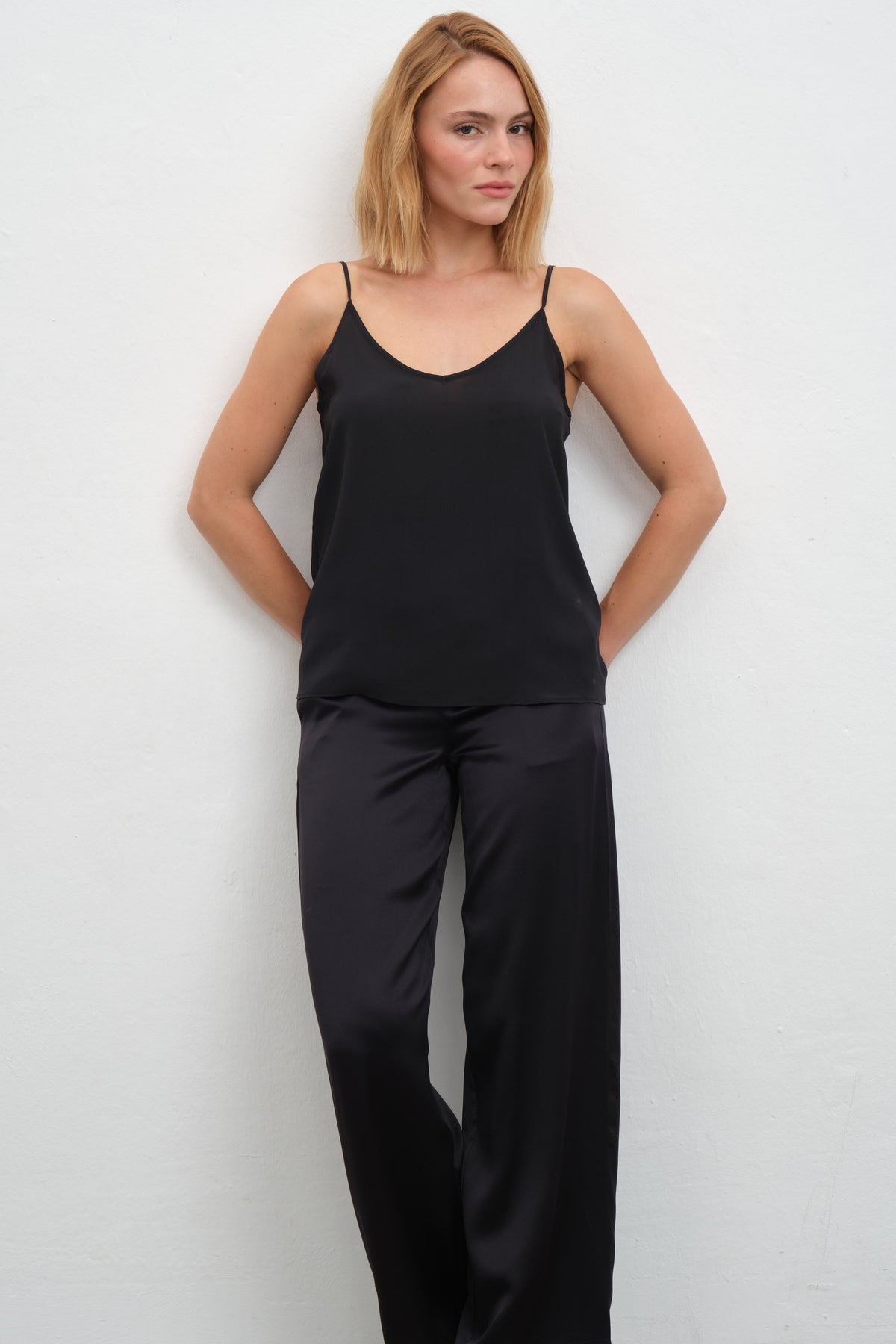 Silk-Satin Wide-Leg Pants
