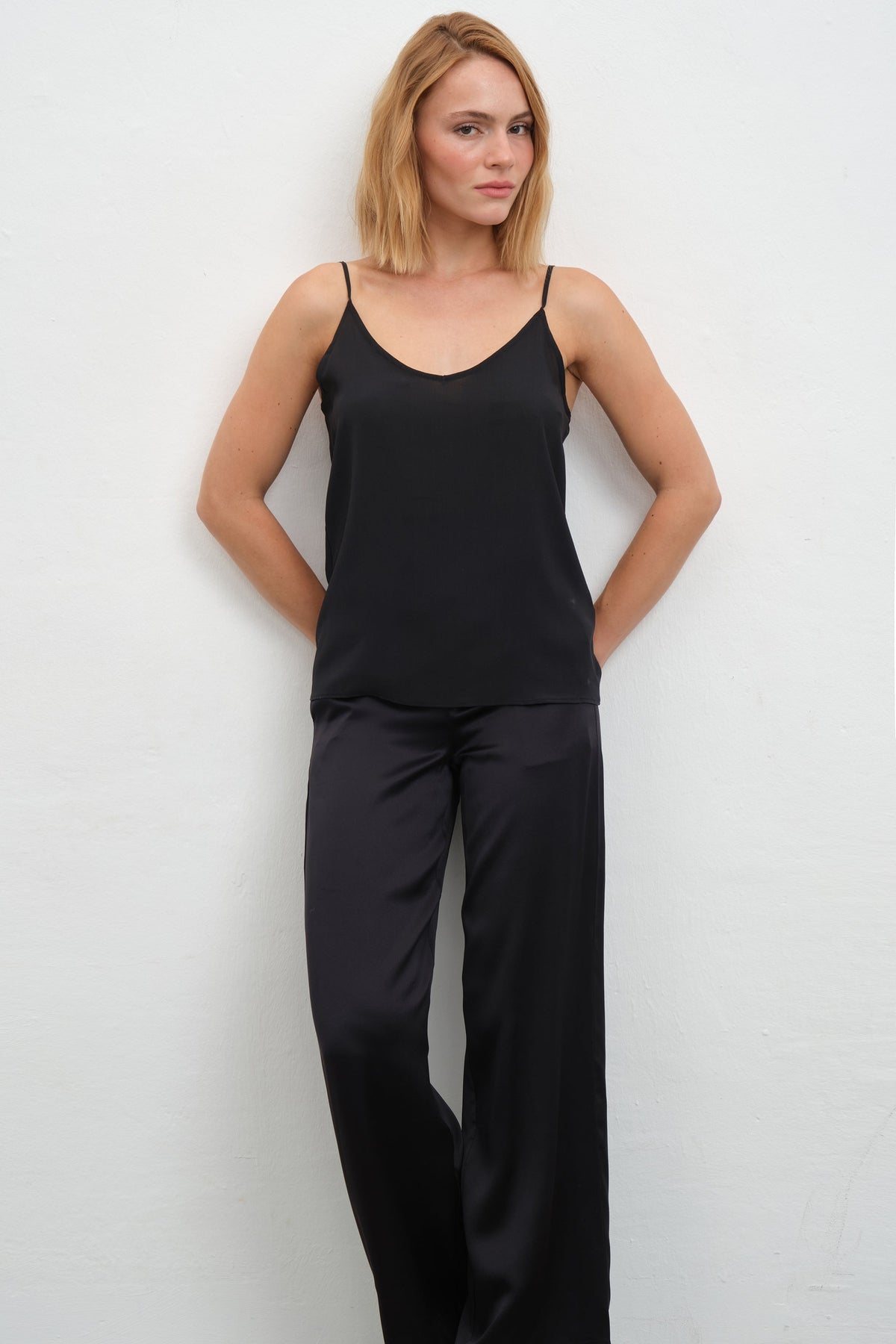 Silk-Satin Wide-Leg Pants