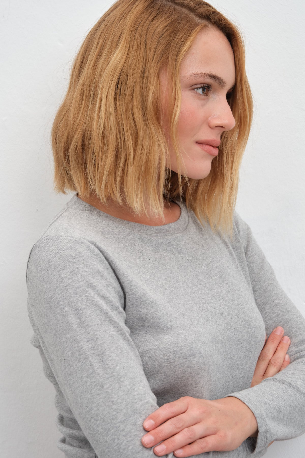 Long-Sleeve Fitted T-shirt in Micro-Ribbed Cotton