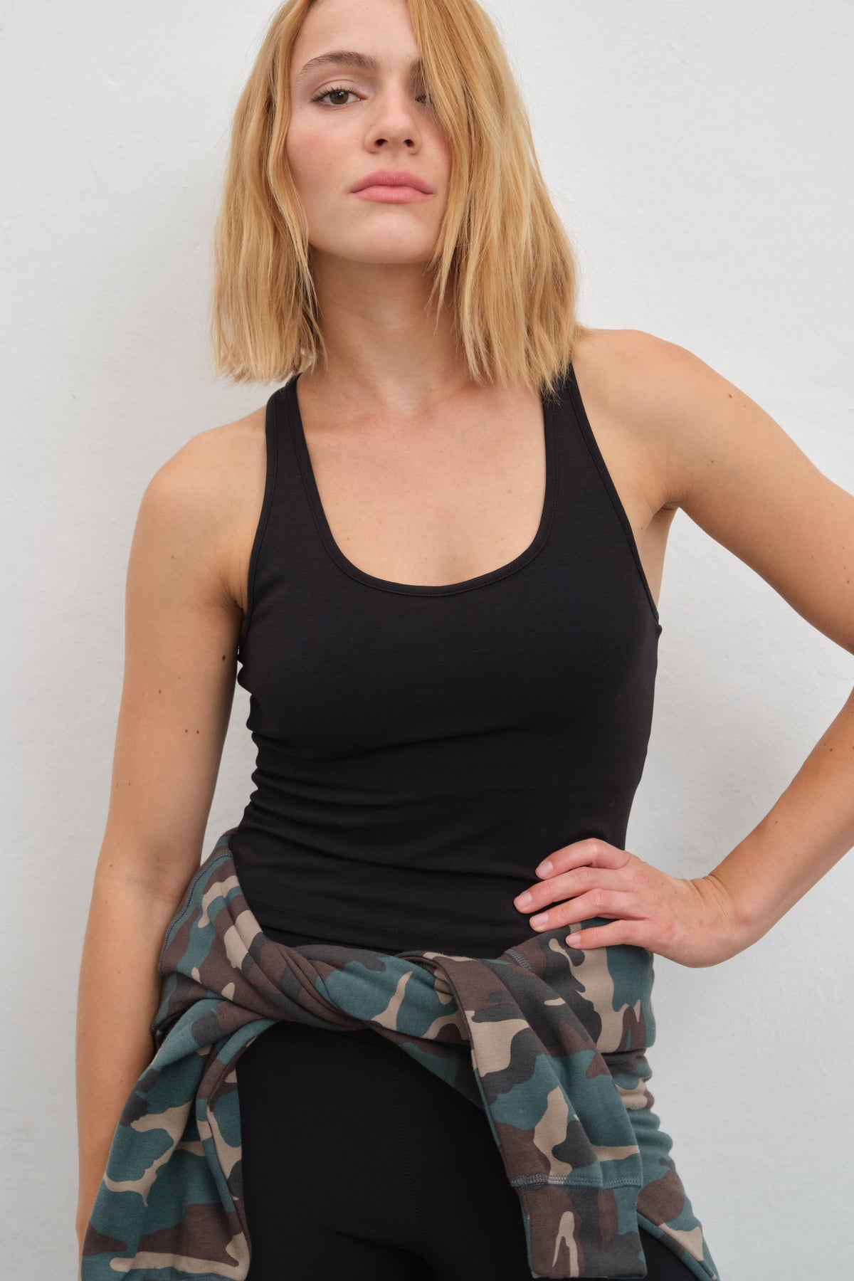 Tank Top with Built-In Bra in Pima Cotton-Modal Blend