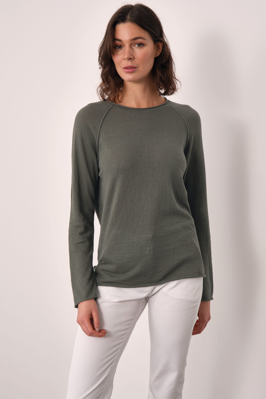 Raglan Sleeve Lightweight Unisex Sweater in Cotton/Linen Blend