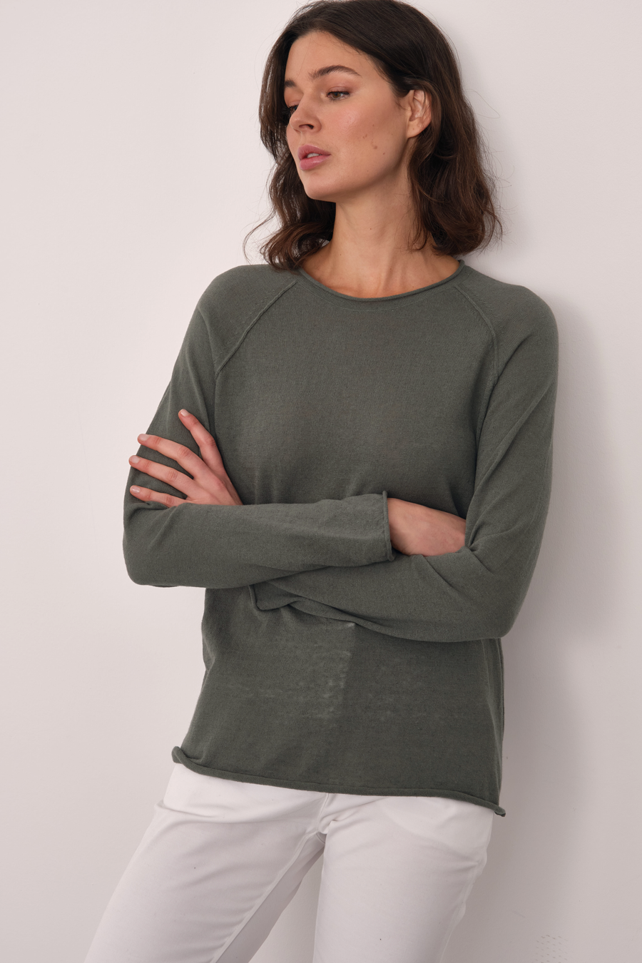 Raglan Sleeve Lightweight Unisex Sweater in Cotton/Linen Blend
