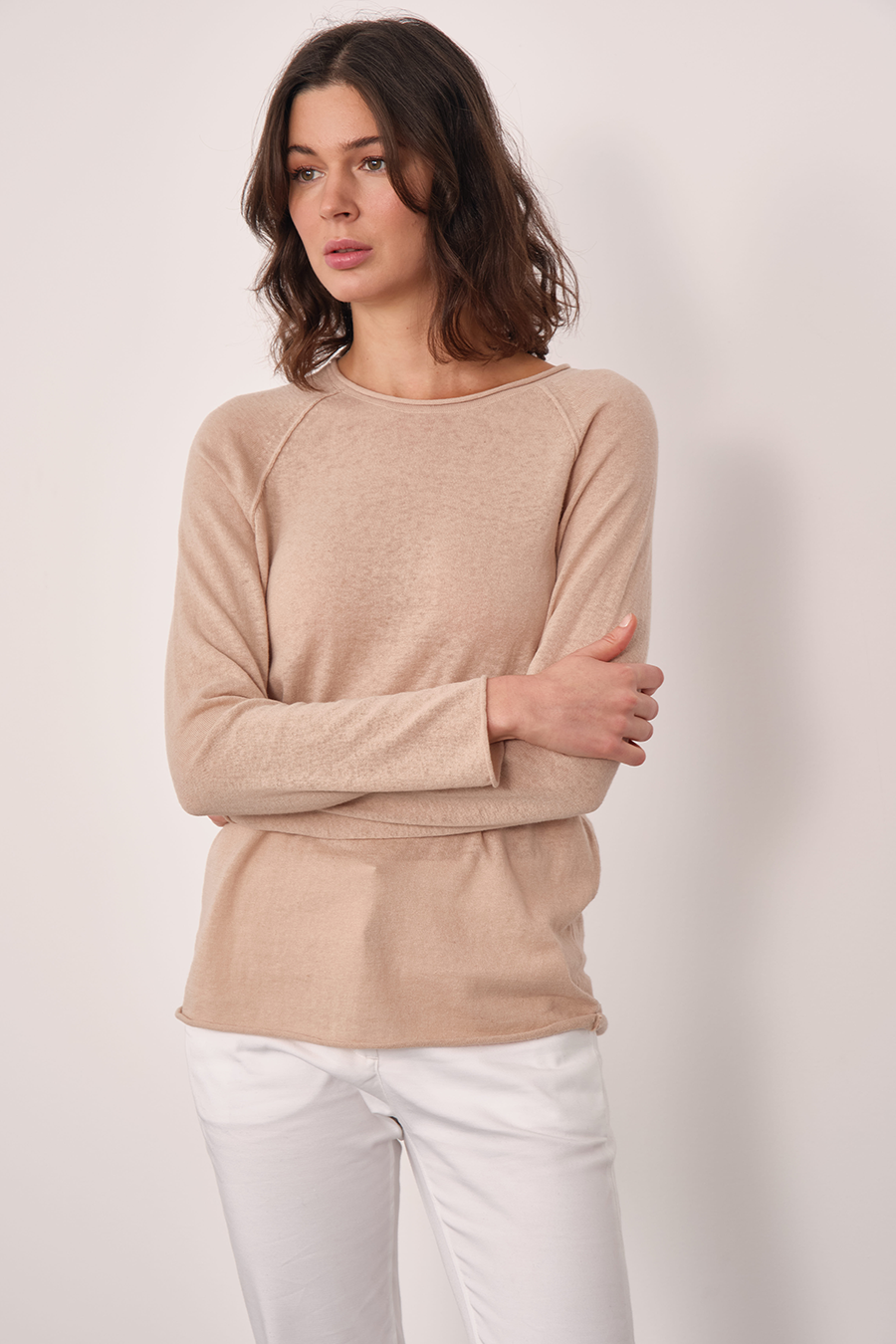 Raglan Sleeve Lightweight Unisex Sweater in Cotton/Linen Blend