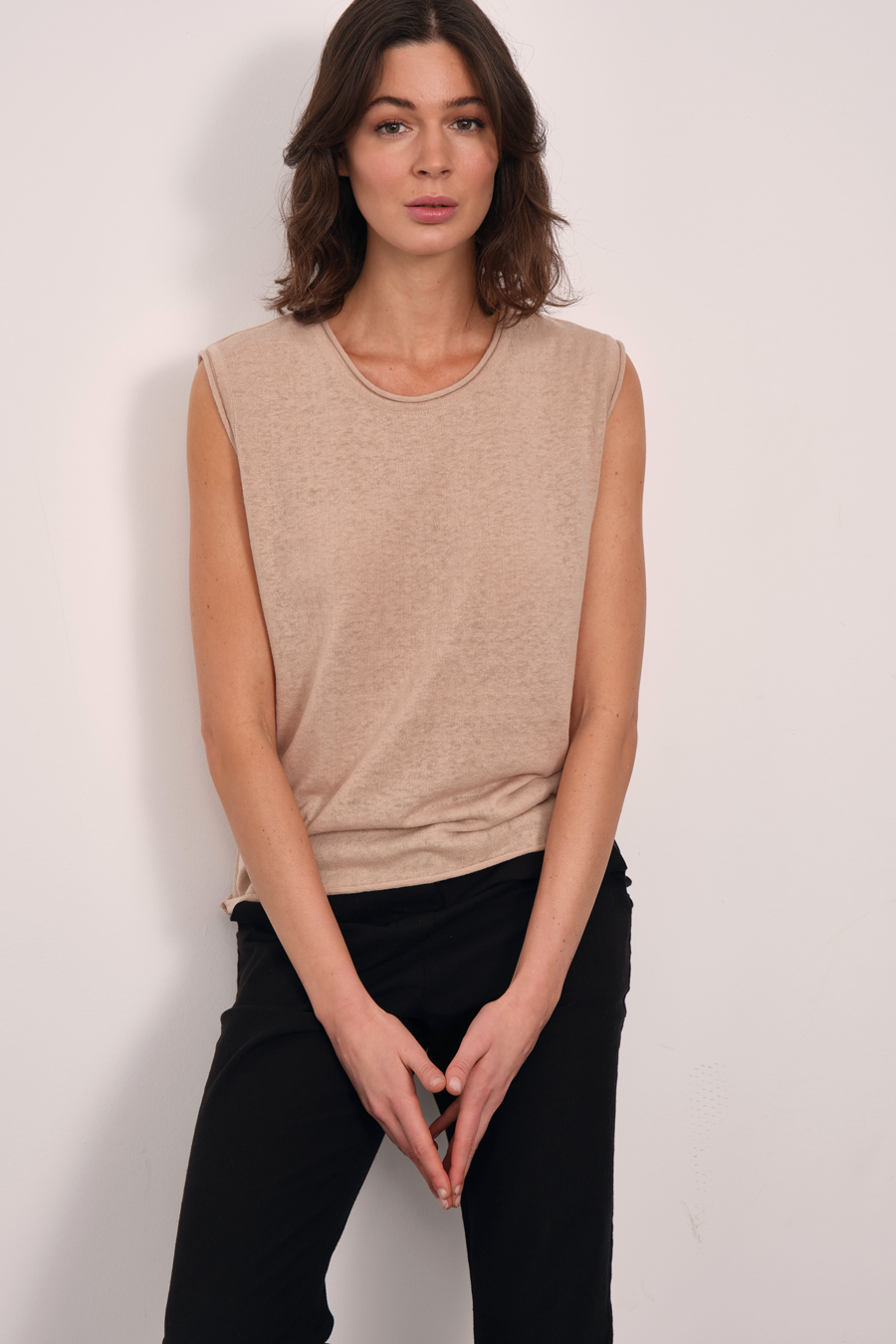 Lightweight Knit Muscle Tee in Cotton/Linen Blend