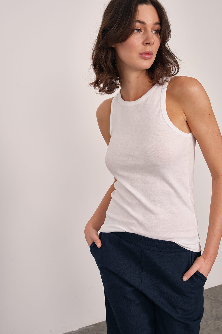 Fitted Tank Top in Ribbed Cotton