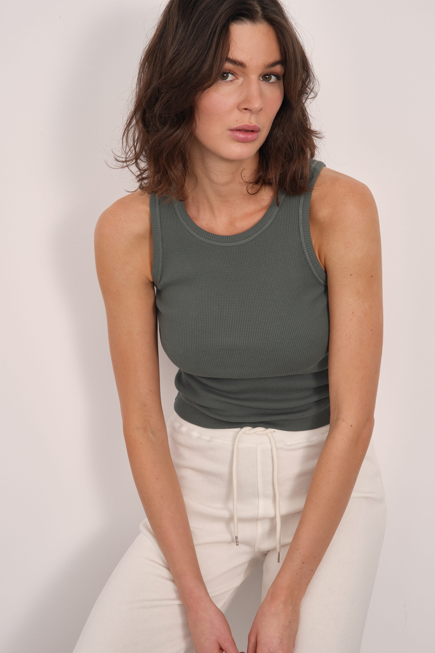 Cropped Tank Top in Waffle Cotton