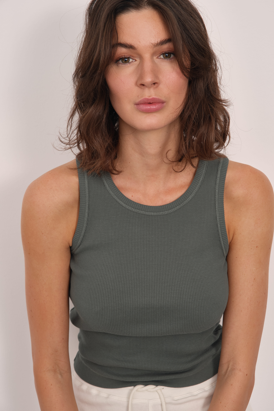 Cropped Tank Top in Waffle Cotton