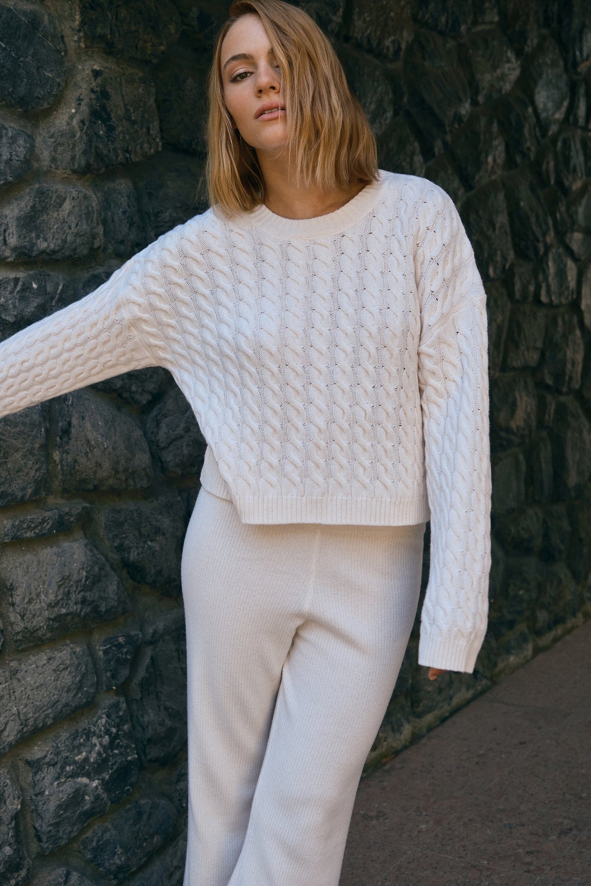 Merino Cable-Knit Cropped Sweater