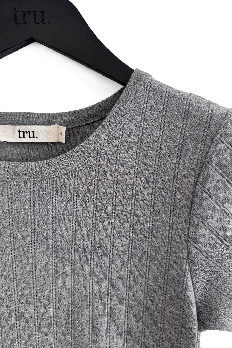 Crew Neck Fitted T-shirt in Pointelle Cotton