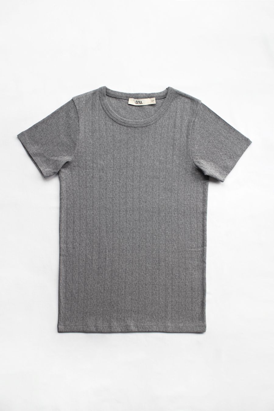 Crew Neck Fitted T-shirt in Pointelle Cotton