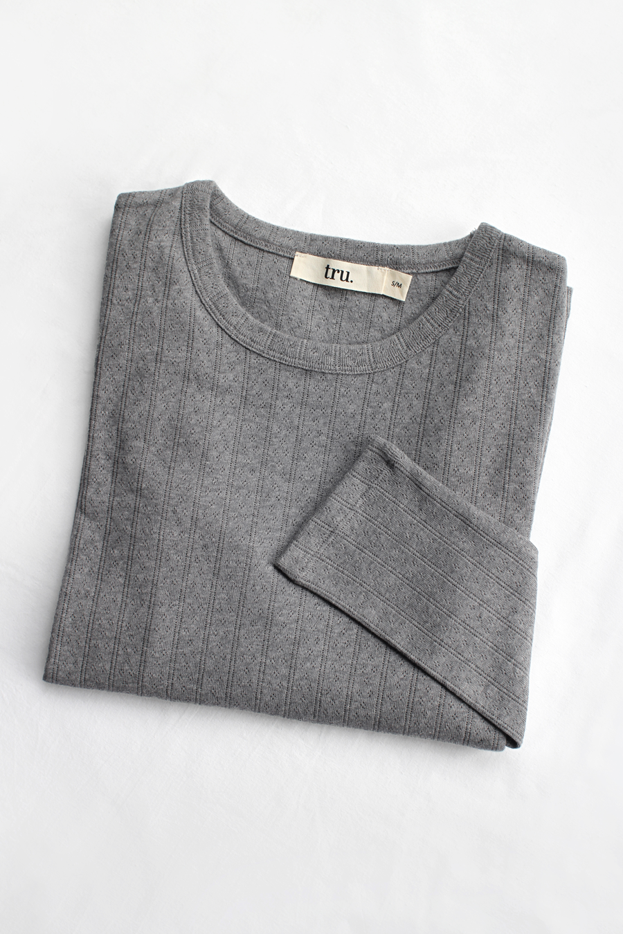 Long Sleeve Fitted T-shirt in Pointelle Cotton