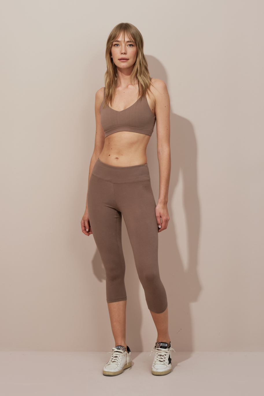 Form-Fitting Capri Leggings in Brushed Cotton