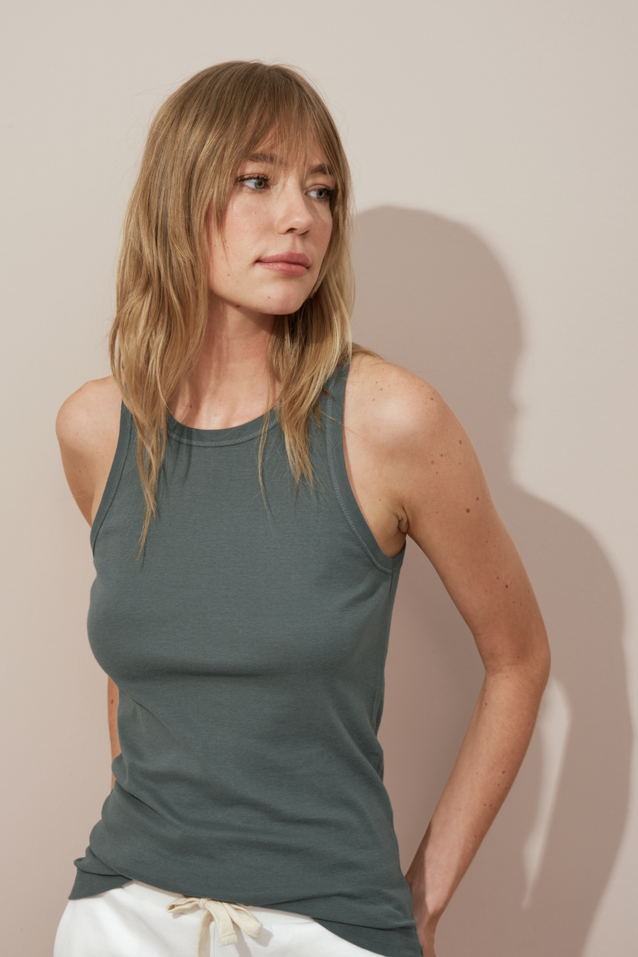 Fitted Tank Top in Micro-Ribbed Cotton