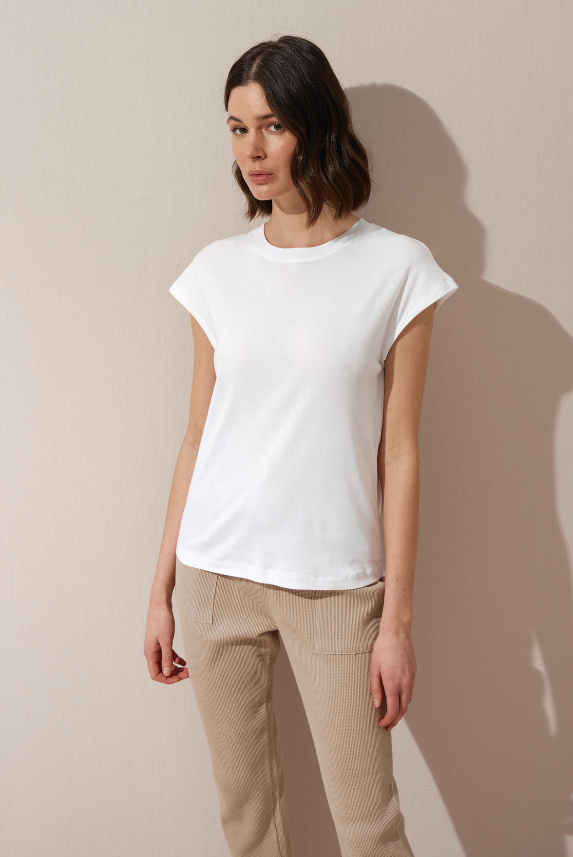 Capped Shoulder T-shirt in Micro-Ribbed Cotton