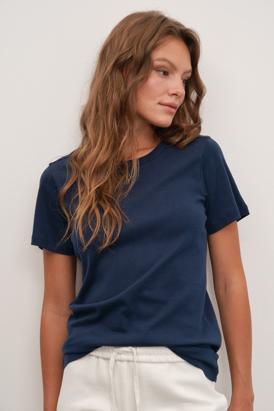 Crew Neck Fitted T-shirt in Micro-Ribbed Cotton