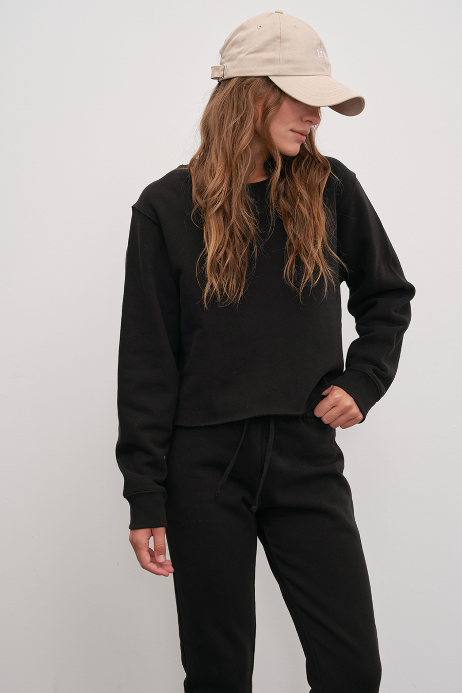 Cotton Fleece Cropped Oversize Sweatshirt