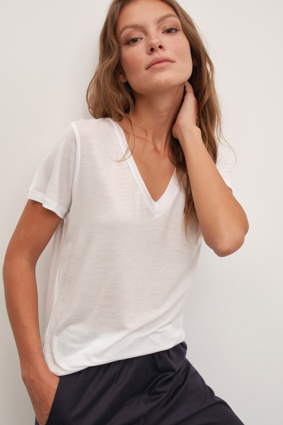 V Neck T-shirt in Lyocell (TENCEL™)