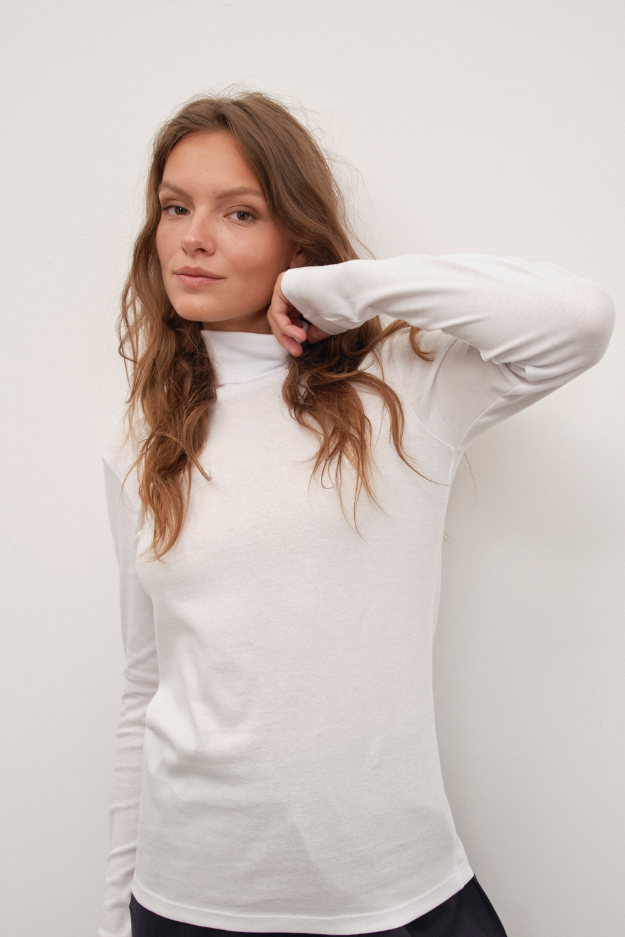 Turtleneck Fitted T-shirt in Micro-Ribbed Cotton