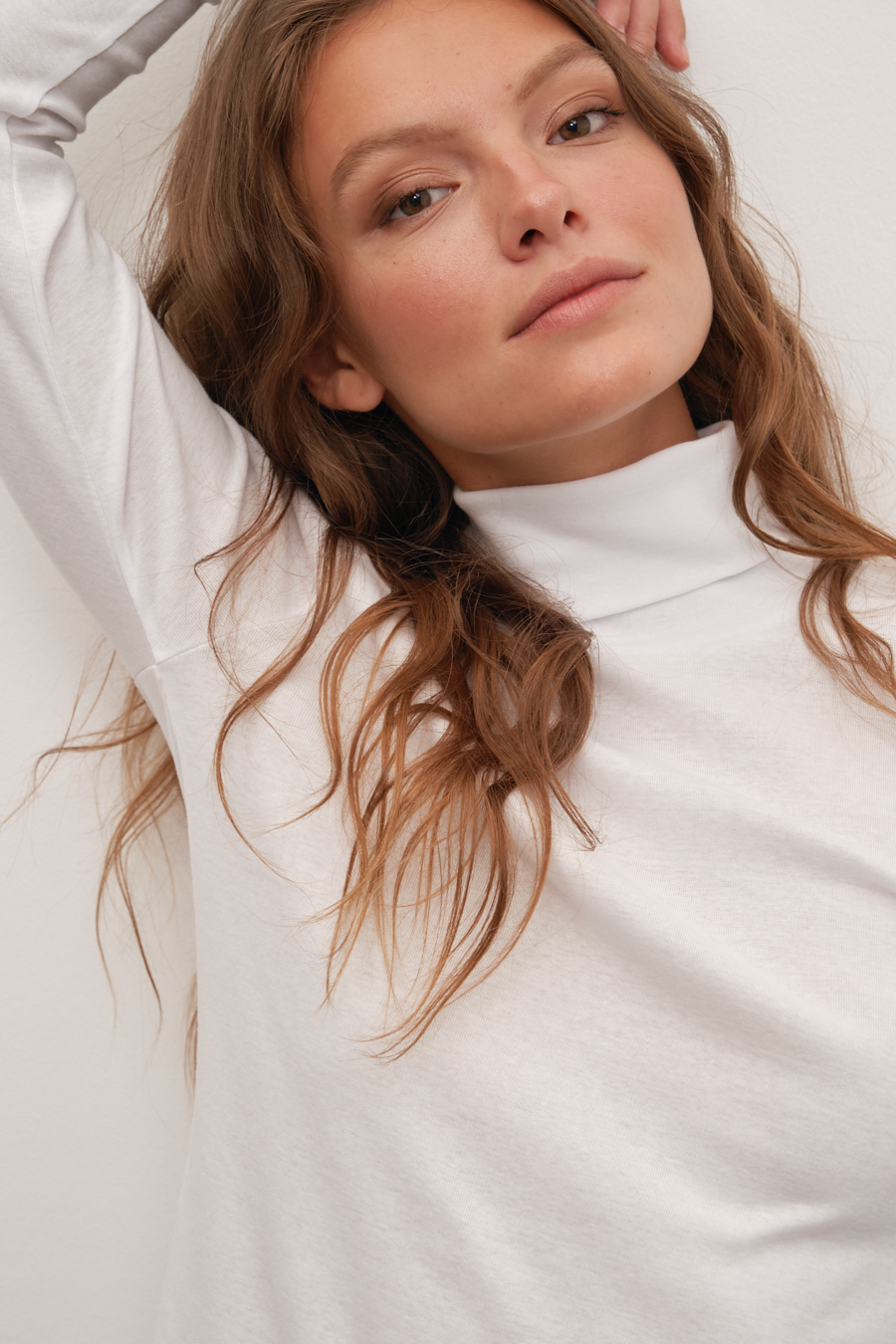 Turtleneck Fitted T-shirt in Micro-Ribbed Cotton