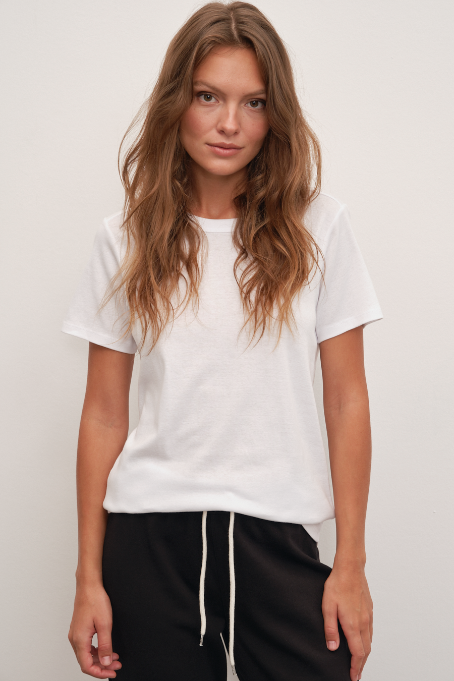 Crew Neck Fitted T-shirt in Micro-Ribbed Cotton