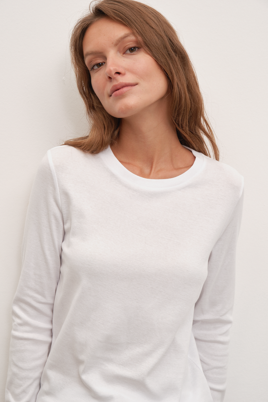 Long Sleeve Fitted T-shirt in Micro-Ribbed Cotton