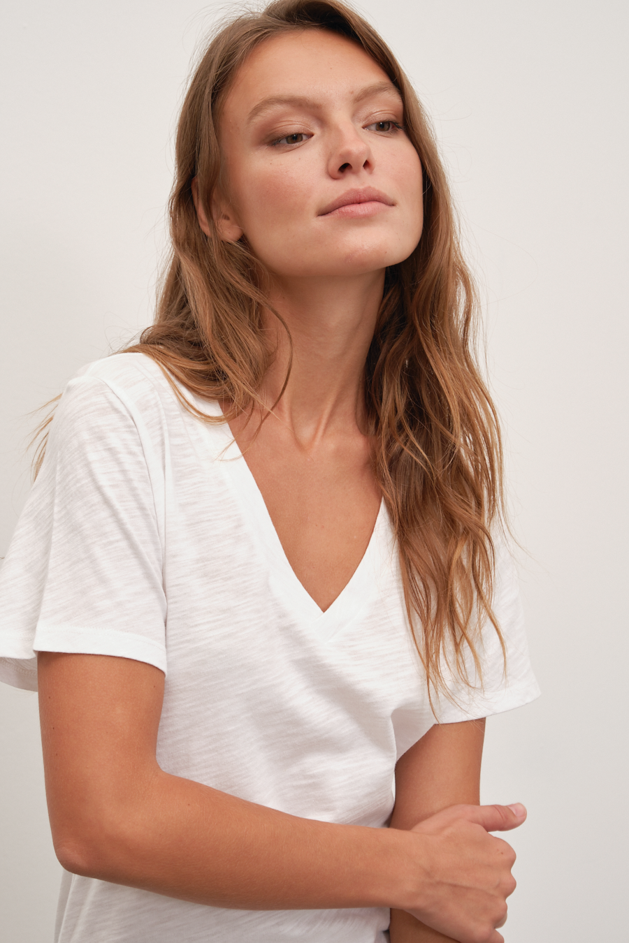 V Neck T-shirt in Slub Cotton