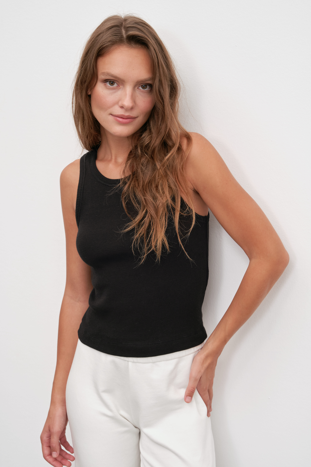 Cropped Tank Top in Waffle Cotton