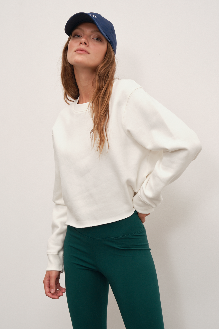 Cotton Fleece Cropped Oversize Sweatshirt