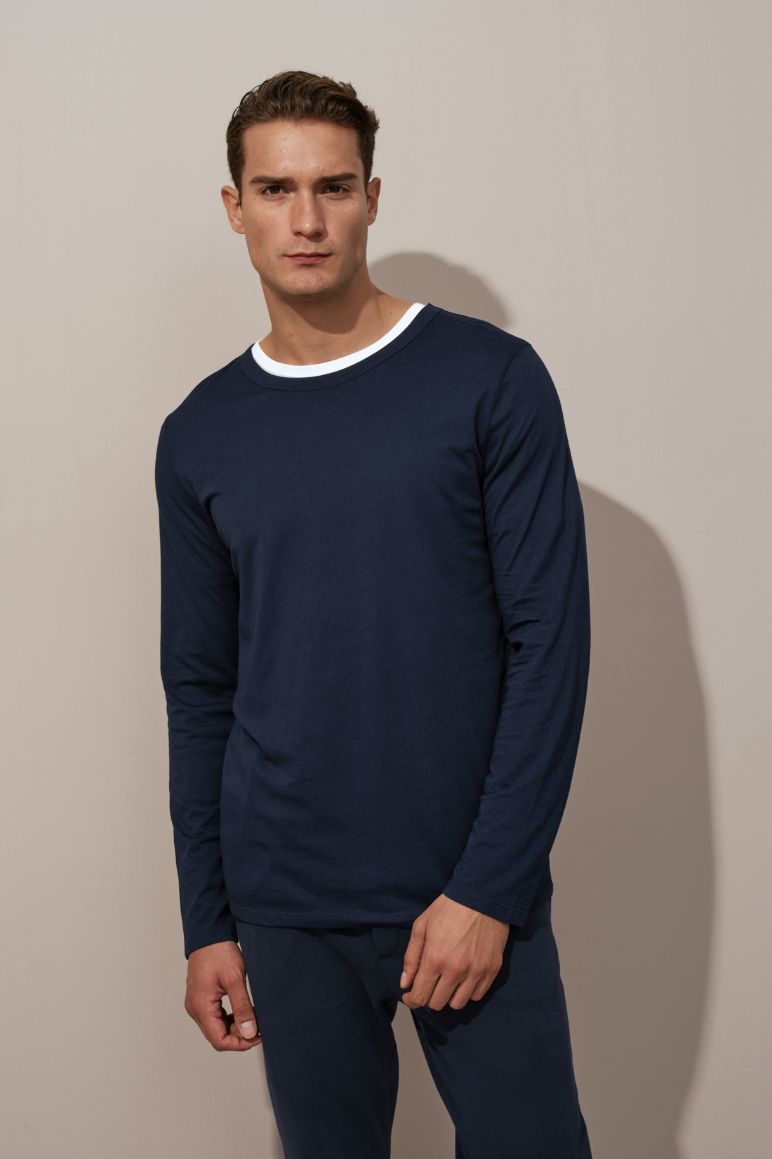 Long Sleeved T-shirt with Back Stitching in Lightweight Cotton/Modal Blend