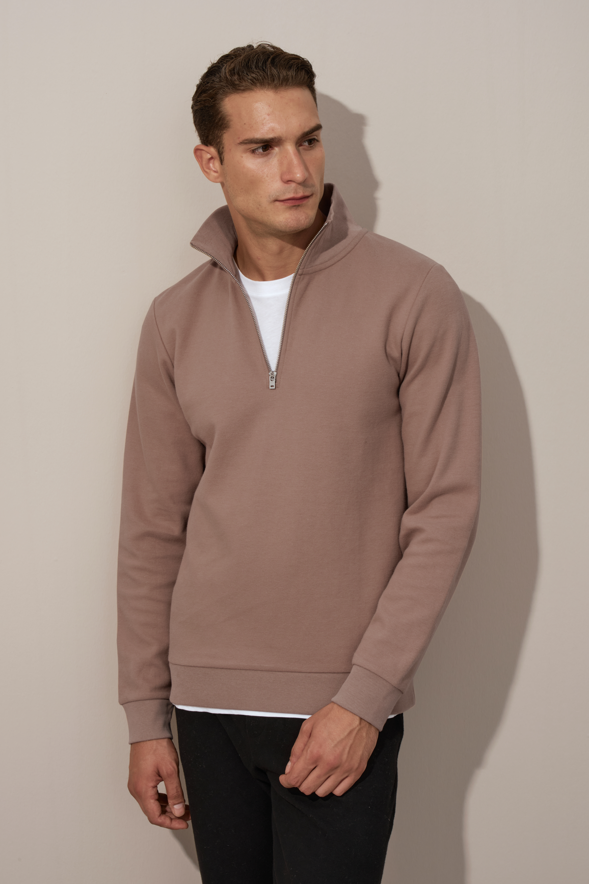 Half-Zipped Unisex Sweatshirt in Brushed Interlock Cotton
